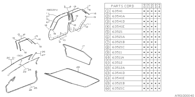 1994 Subaru Loyale Weather Strip Diagram 1