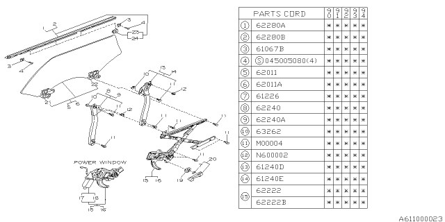 1990 Subaru Loyale Rear Door Parts - Glass & Regulator Diagram 1