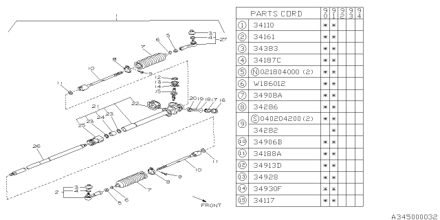 1991 Subaru Loyale Power Steering Gear Box Assembly Diagram for 31200GA532