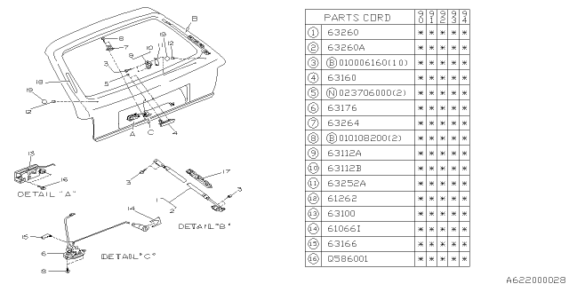 1994 Subaru Loyale Latch Assembly Back Door Diagram for 60159GA440
