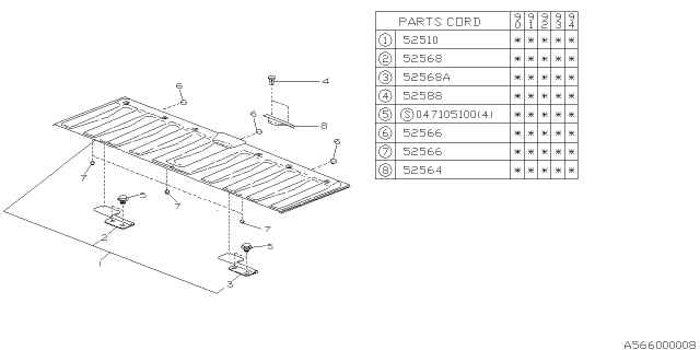 1990 Subaru Loyale Rear Trap Door Cushion Diagram for 52566GA031