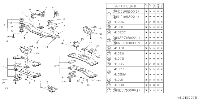 1990 Subaru Loyale Bracket Complete LH Diagram for 41035GA750