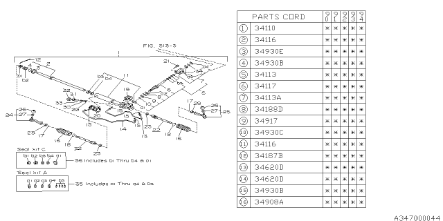 1991 Subaru Loyale Power Steering Gear Box Assembly Diagram for 31200GA661