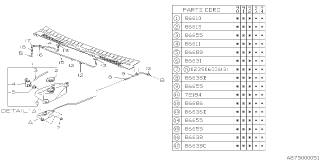 1992 Subaru Loyale Windshield Washer Tank Reservoir Assembly Diagram for 86610GA530
