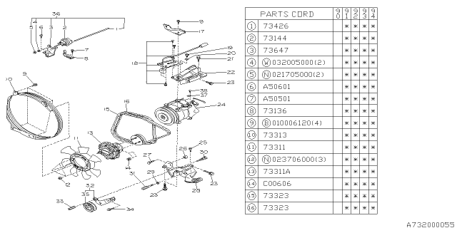 1994 Subaru Loyale A/C Belt Diagram for 73036GA130