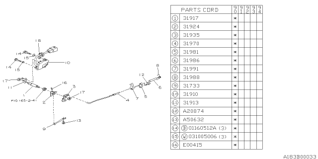 1990 Subaru Loyale Rod Complete Parking Diagram for 31970AA020