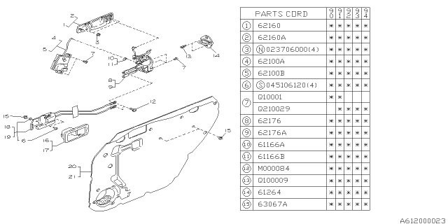 1992 Subaru Loyale Rear Door Parts - Latch & Handle Diagram 1