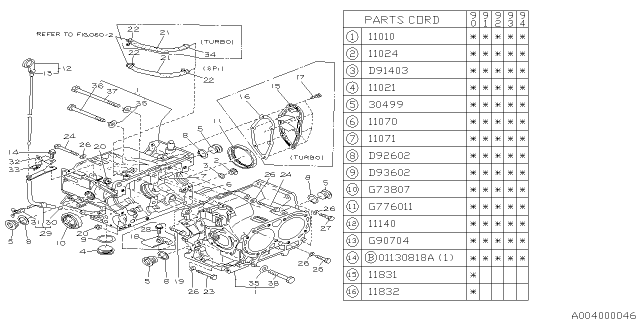 1990 Subaru Loyale Block Assembly Cylinder Diagram for 11010AA021