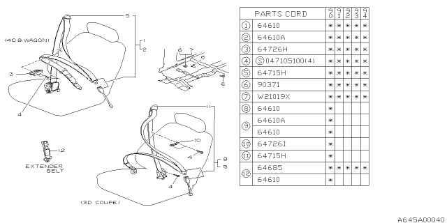 1990 Subaru Loyale WEBBING Guide 4DR Diagram for 64955GA670