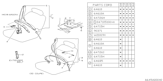 1993 Subaru Loyale Front Seat Belt Diagram 3