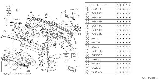 1990 Subaru Loyale Grille Vent Assembly Diagram for 66149GA031BE