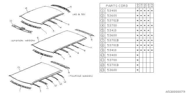 1992 Subaru Loyale Front Rail Complete Diagram for 53411GA532