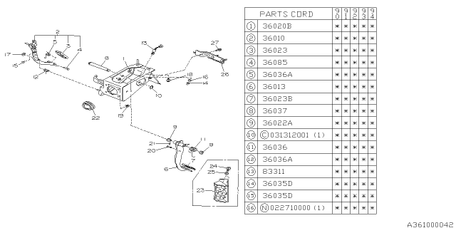 1993 Subaru Loyale Accelerator Pedal Diagram for 36010GA361