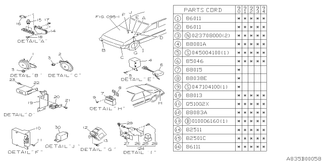 1990 Subaru Loyale Low Horn Diagram for 86012GA810