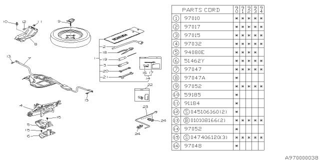 1990 Subaru Loyale Spare Tire Holder Diagram for 797052011