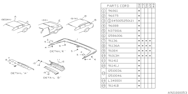 1990 Subaru Loyale Cap Rear Spoiler Black Diagram for 91027GA030