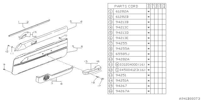 1990 Subaru Loyale Pocket Assembly Door Diagram for 62630GA290BE
