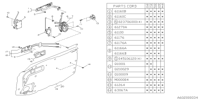 1993 Subaru Loyale Front Door Parts - Latch & Handle Diagram 1