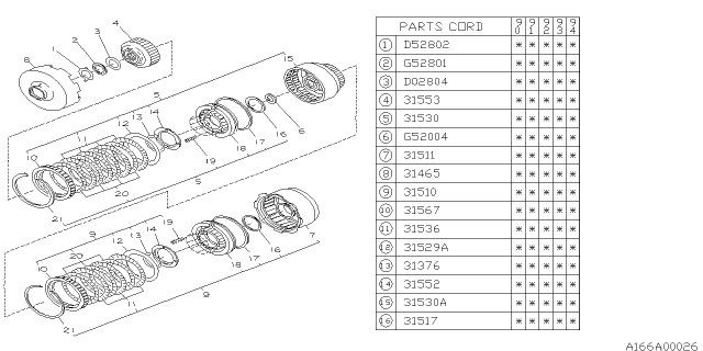 1990 Subaru Loyale Drum Assembly Clutch Reverse Diagram for 31511X0101