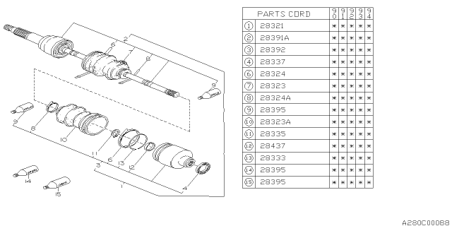 1991 Subaru Loyale Front Drive Shaft Assembly Diagram for 23221GA244