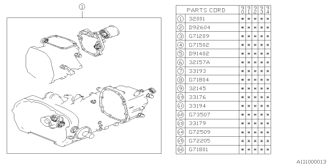 1990 Subaru Loyale Gasket Transfer Cover Diagram for 33176AA000