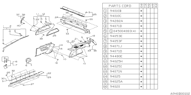 1990 Subaru Loyale Trim Panel RQ Upper LH Diagram for 94036GA350LR