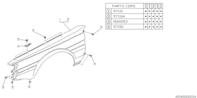 1992 Subaru Loyale Fender Diagram