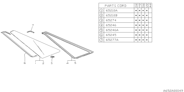 1993 Subaru Loyale Glass Rear Quarter LH Diagram for 65203GA372