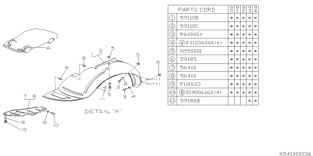 1990 Subaru Loyale Splash Guard RH Diagram for 59112GA201