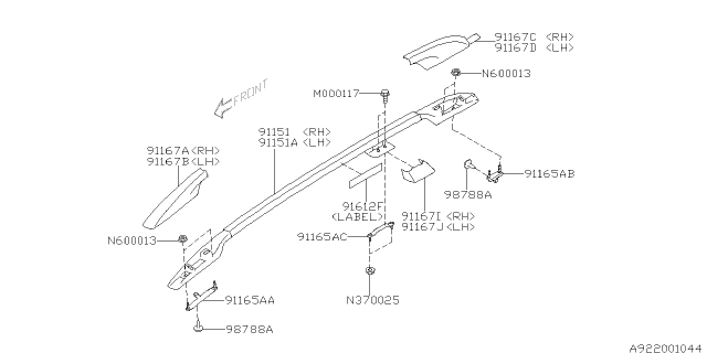 2009 Subaru Tribeca Roof Rail Diagram