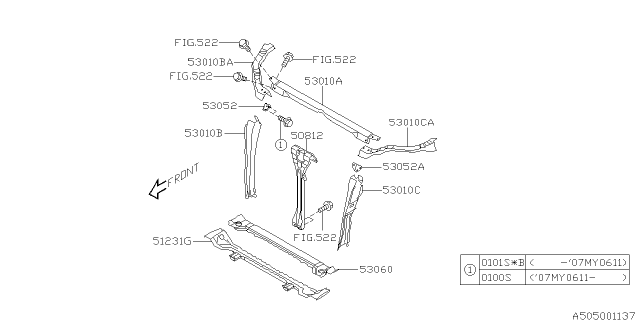 2010 Subaru Tribeca Radiator Upper Panel Complete, Right Diagram for 53029XA07A9P