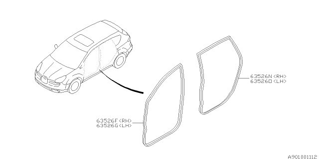 2012 Subaru Tribeca WEATHERSTRIP Body Side Rear RH Diagram for 63526XA02B