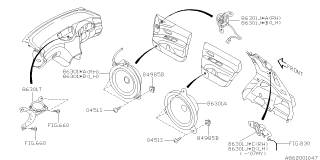 2007 Subaru Tribeca Speaker Assembly SRD Diagram for 86301XA10A