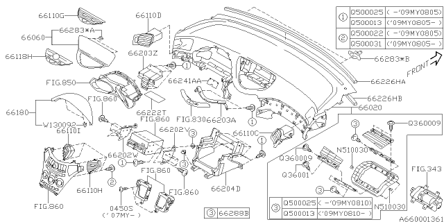 2006 Subaru Tribeca Grille Vent Assembly C RH Diagram for 66110XA01A