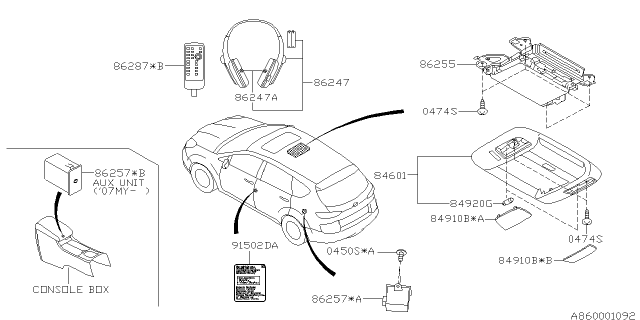 2007 Subaru Tribeca Rear Seat Entertainment Diagram for 86255XA04AMV