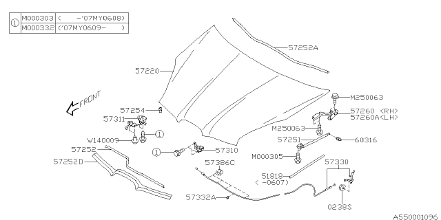 2007 Subaru Tribeca Front Hood Lock Assembly Diagram for 57310XA00A