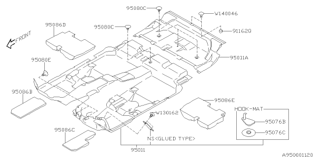 2014 Subaru Tribeca SPACER Assembly Mat FFLH Diagram for 95086XA01A