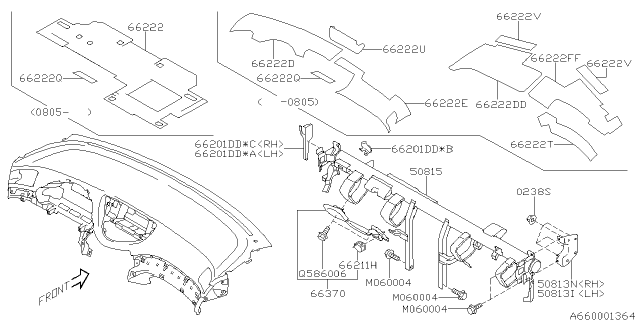 2009 Subaru Tribeca Ip INSUL Front Def Diagram for 66410XA33A