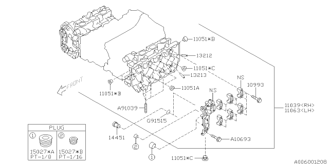 2012 Subaru Tribeca Cylinder Head Assembly Left Diagram for 11063AB452
