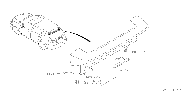 2011 Subaru Tribeca Roof Spoiler Assembly Diagram for 96031XA01AD7