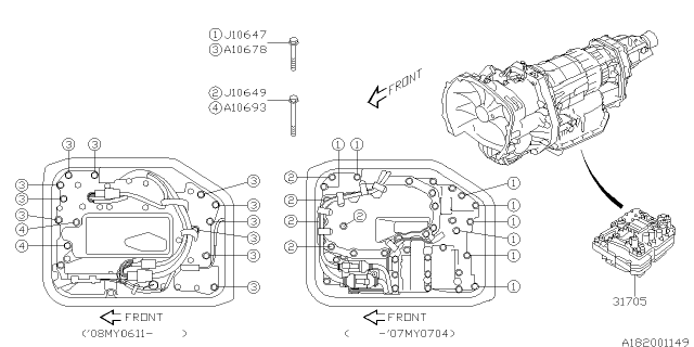 2010 Subaru Tribeca Transmission Valve Assembly Control Diagram for 31705AA660