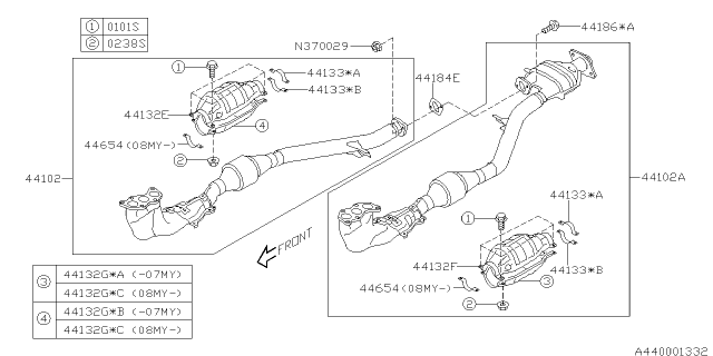 2008 Subaru Tribeca Catalytic Converter Diagram for 44620AB93A