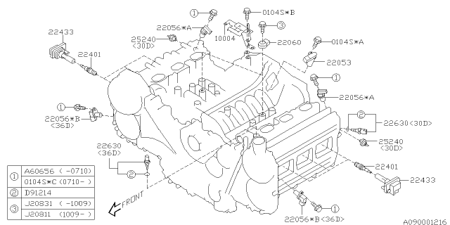 2009 Subaru Tribeca Spark Plug & High Tension Cord Diagram