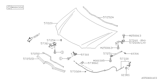 2009 Subaru Tribeca Front Hood & Front Hood Lock Diagram