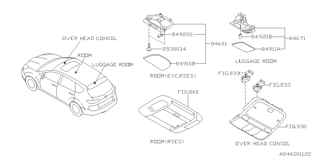 2013 Subaru Tribeca Lamp - Room Diagram