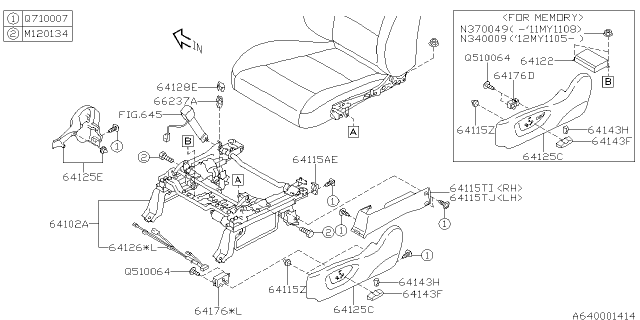 2014 Subaru Tribeca Power Unit Slide LH Diagram for 64102XA12B