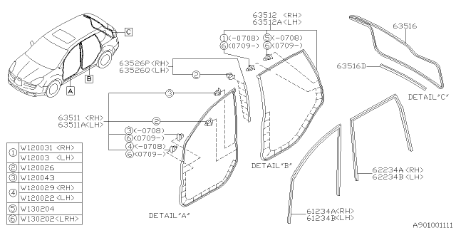 2007 Subaru Tribeca Weather Strip Diagram 1