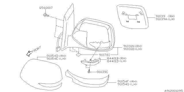 2012 Subaru Tribeca Door Mirror Unit - RH Diagram for 91029XA10A