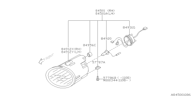 2011 Subaru Tribeca Fog Lamp Assembly Front RH Diagram for 84501XA00B