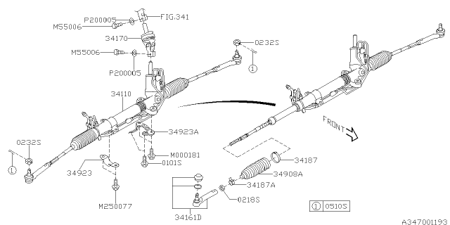 2006 Subaru Tribeca Steering Universal Joint Assembly Diagram for 34170XA000
